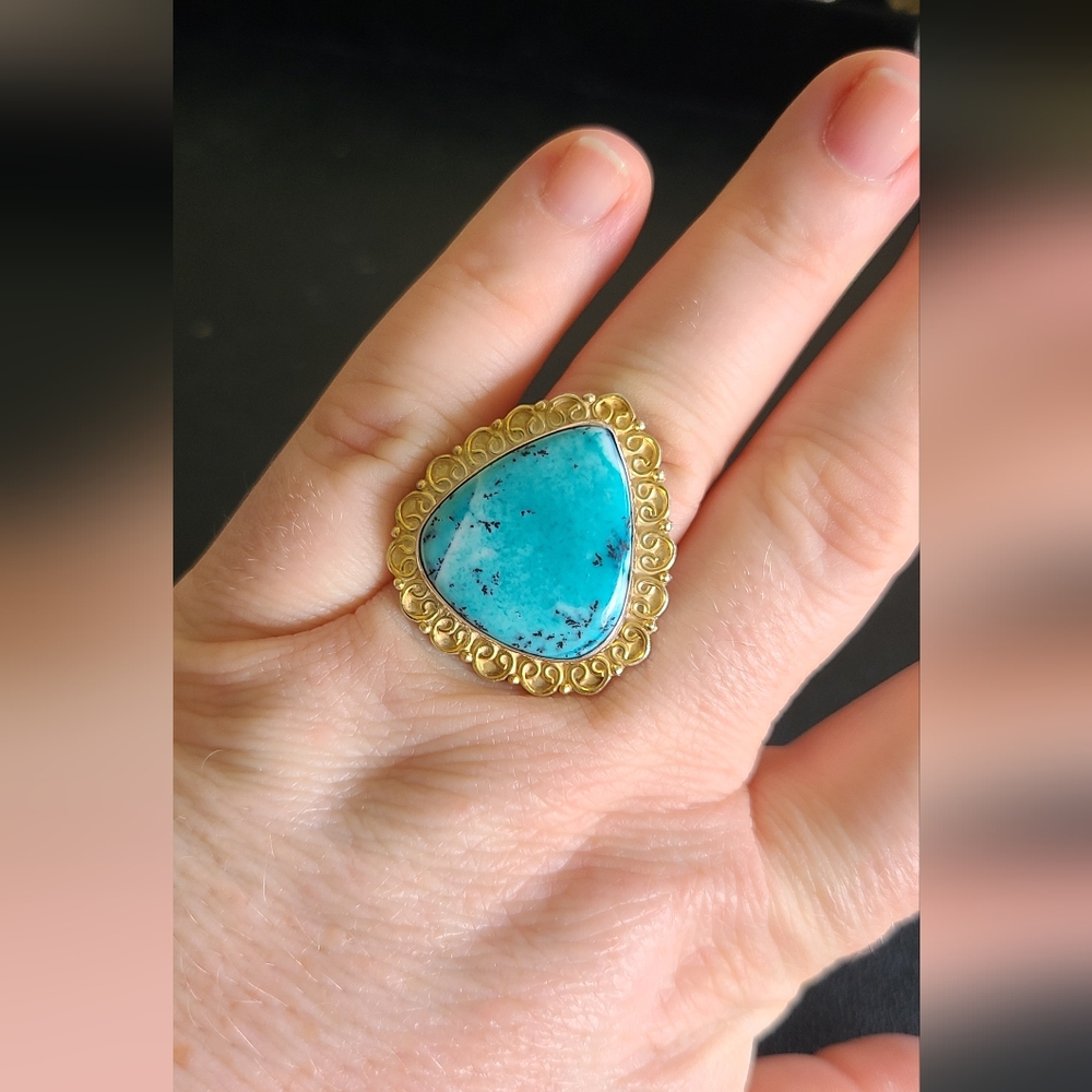 NWT Dyed Teal Dendritic Opal Sterling Ring
